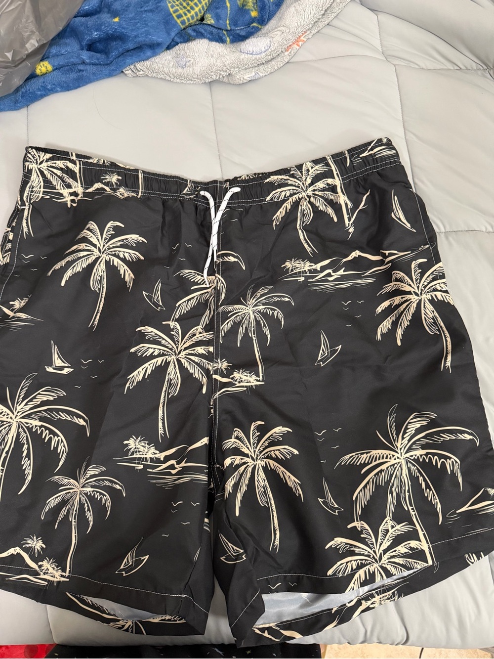 SHEIN Men’s Black Tropical Palm Tree Swim Trunks – Size 3XL
